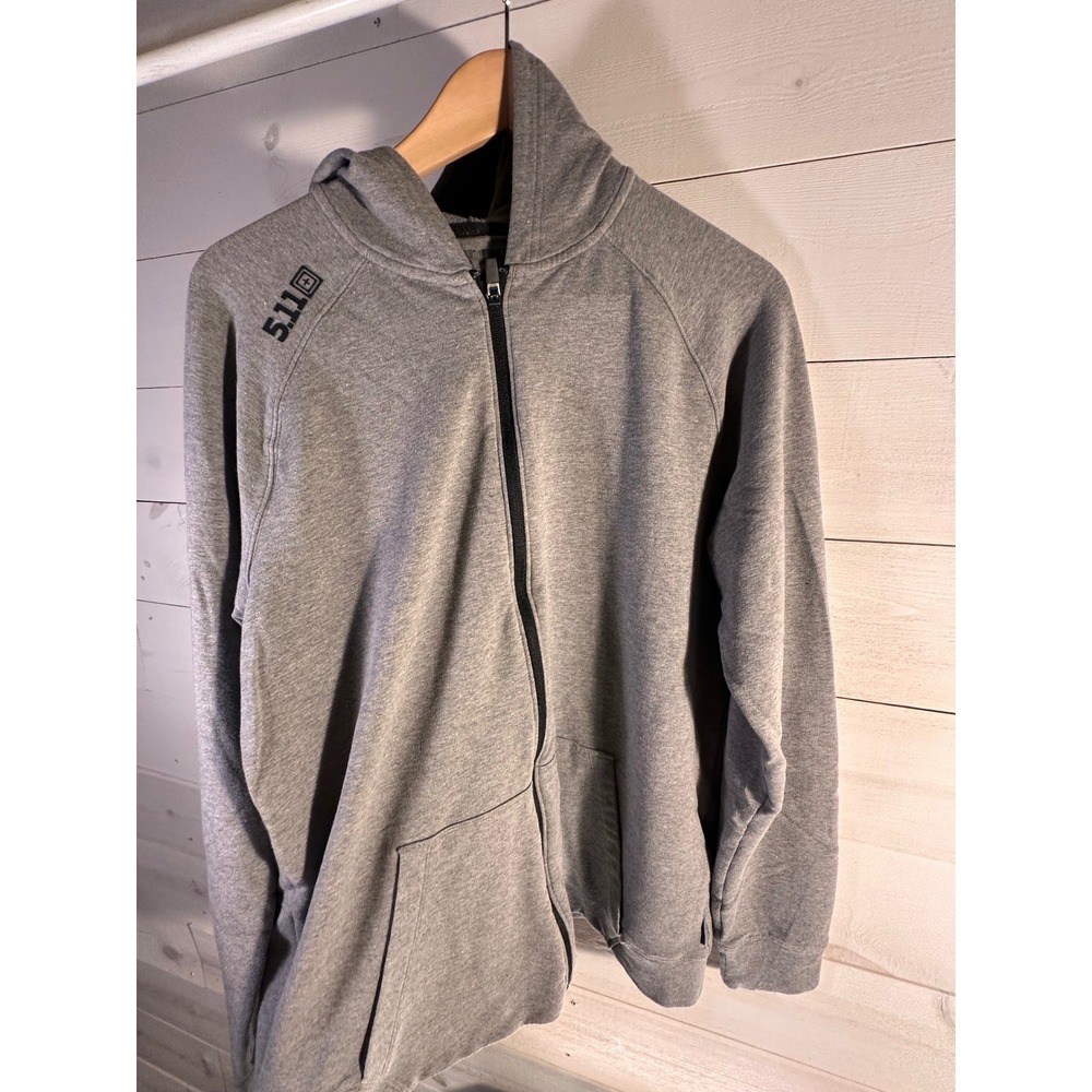 5.11 Tactical Mens Full Zip Hoodie Heather Gray Raglan Sleeve Sweatshirt Large